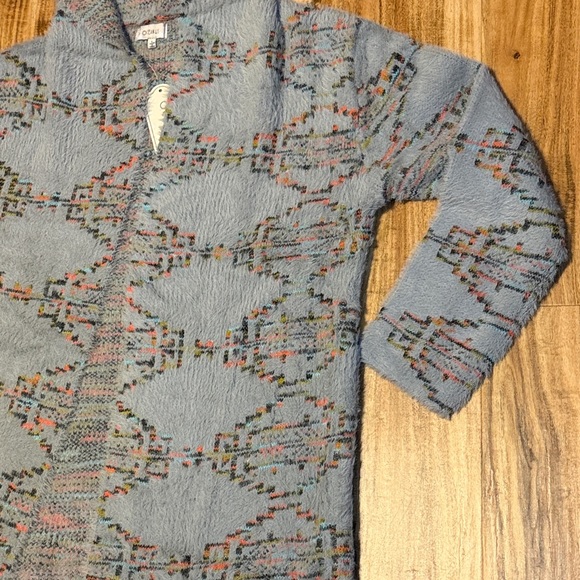 Oceanus women’s large cardigan sweater knit tribal Aztec hooded blue grey nwt - Picture 3 of 7